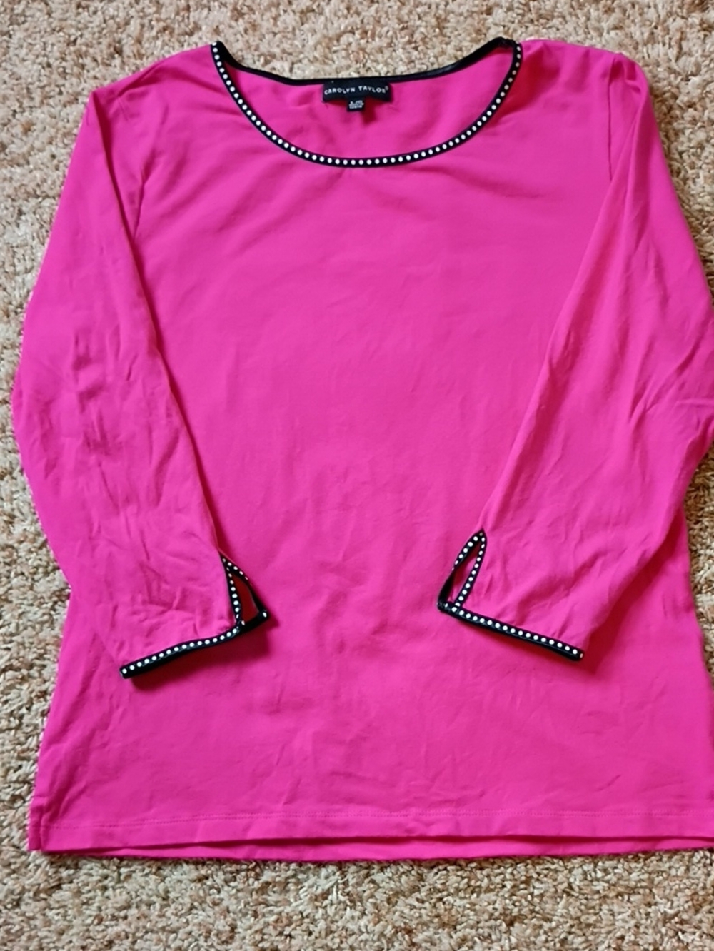 Carolyn Taylor Bright Pink Long Sleeve Top with Black Stud Trim
